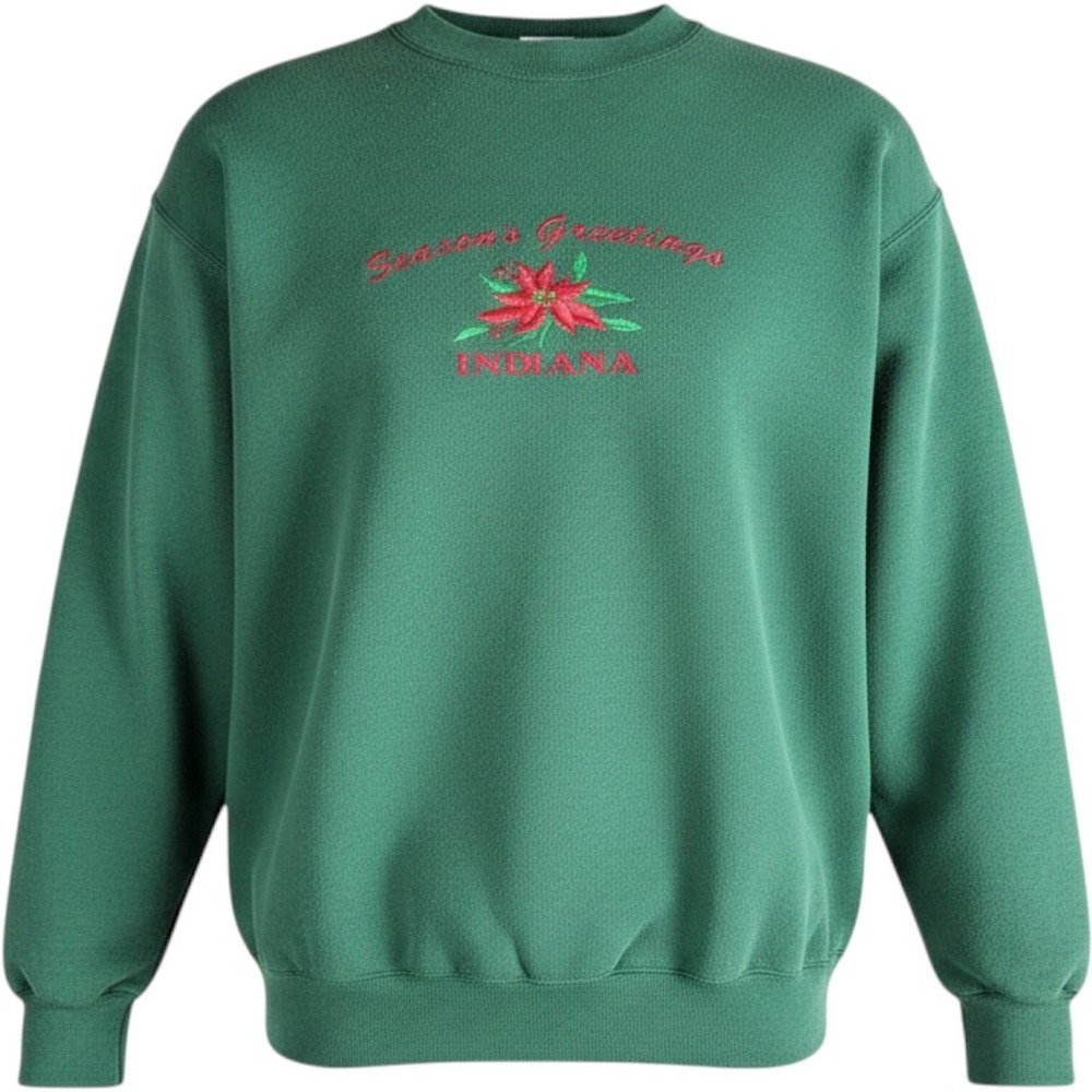Vintage 90s Seasons Greetings Indiana Poinsettia Green Sweatshirt Womens Size L‎